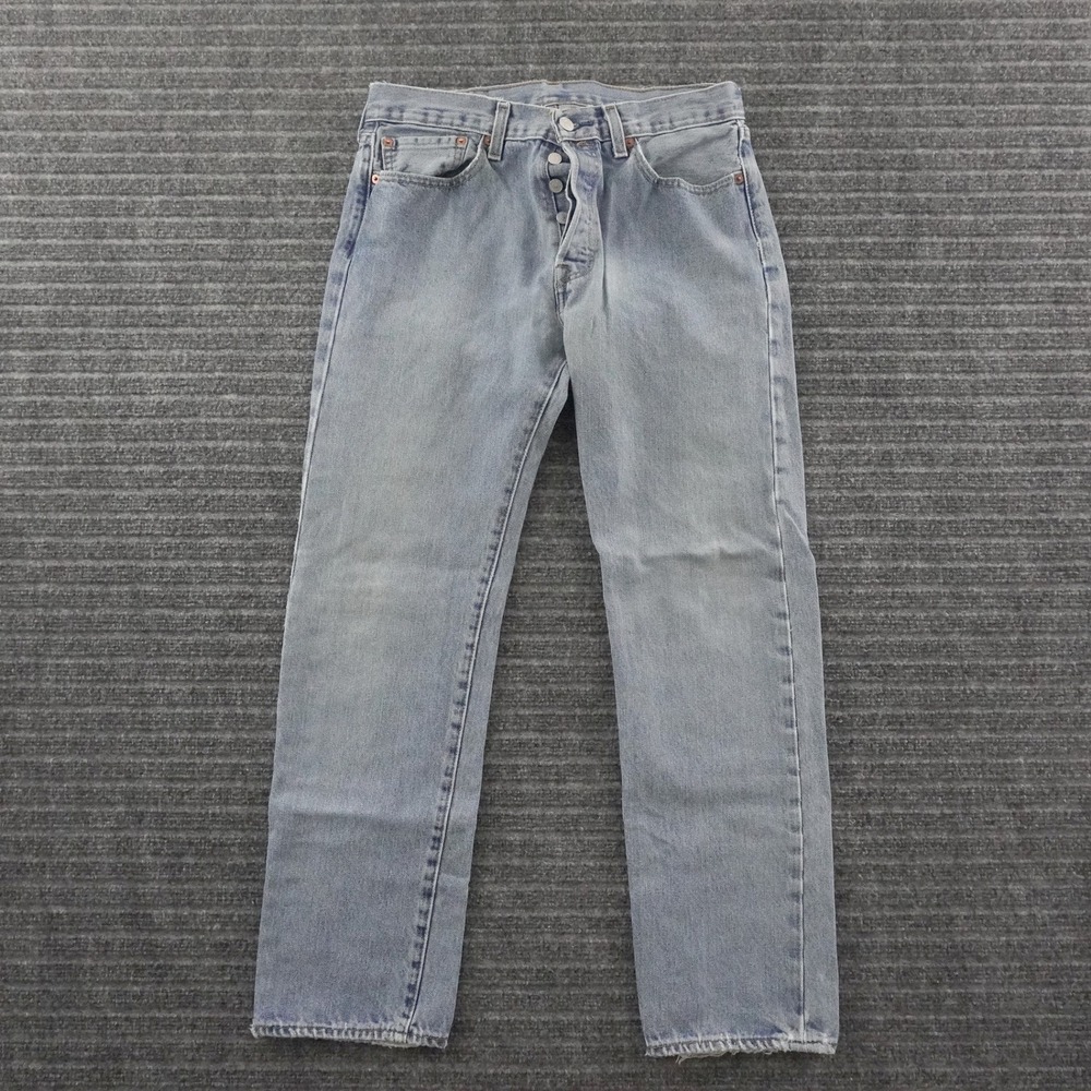 Levi's 501 Original Fit Jeans Mens 31x30 Blue Light Wash Button Fly Distressed